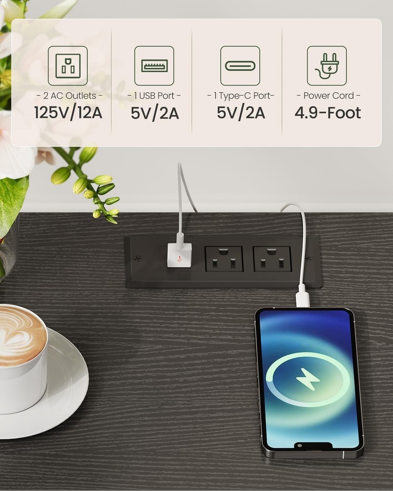 Small Round Side Table and End Table with Charging Station Bundle, Drink Tabl...