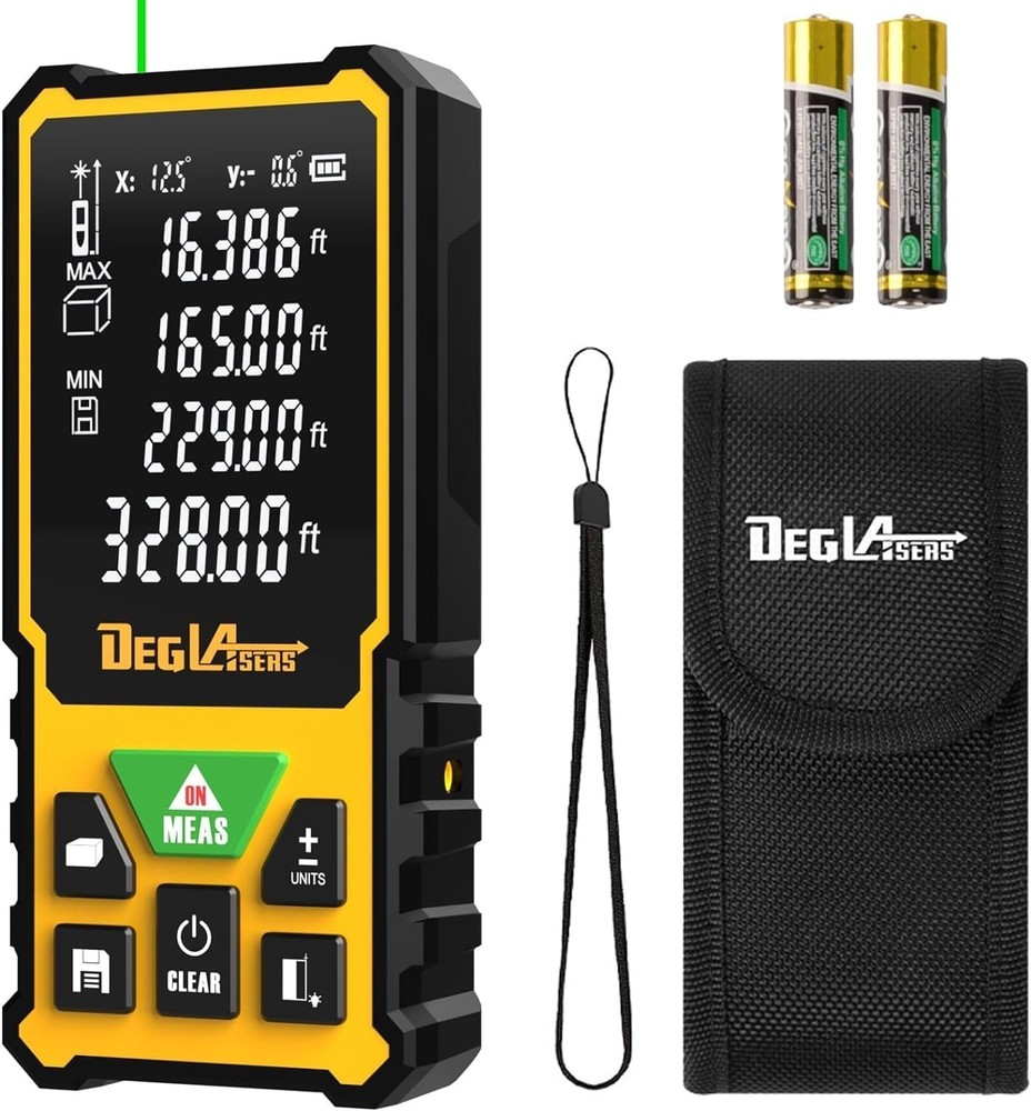Precision Laser Measure - 328ft Green Laser Tool with Angle Sensor & LCD Display
