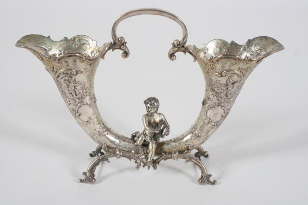 Impressive German Rococo Style Silver Double-Footed Vase.