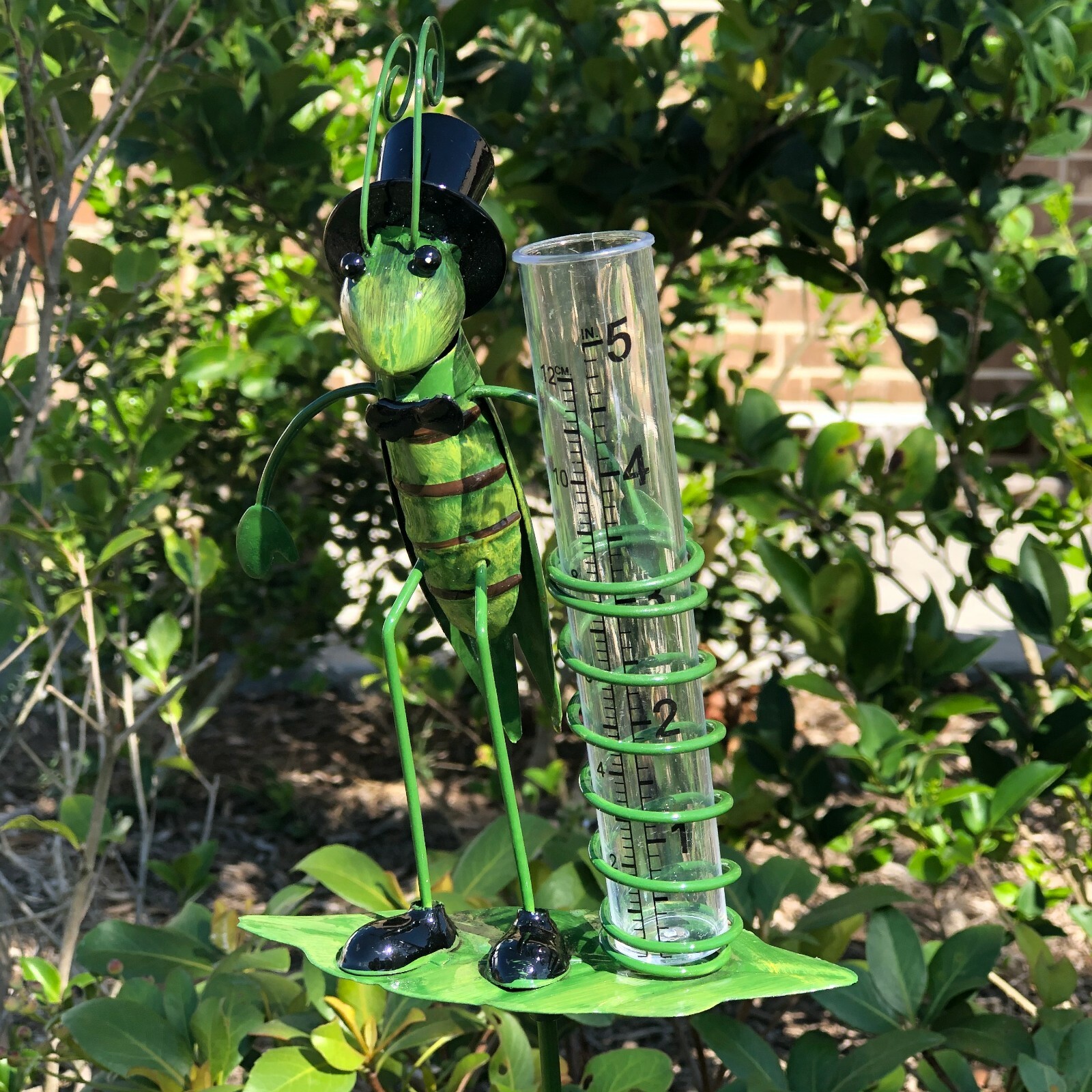 Rain Gauge Garden Metal Stake Decorative Grasshopper Outdoor Yard Decor