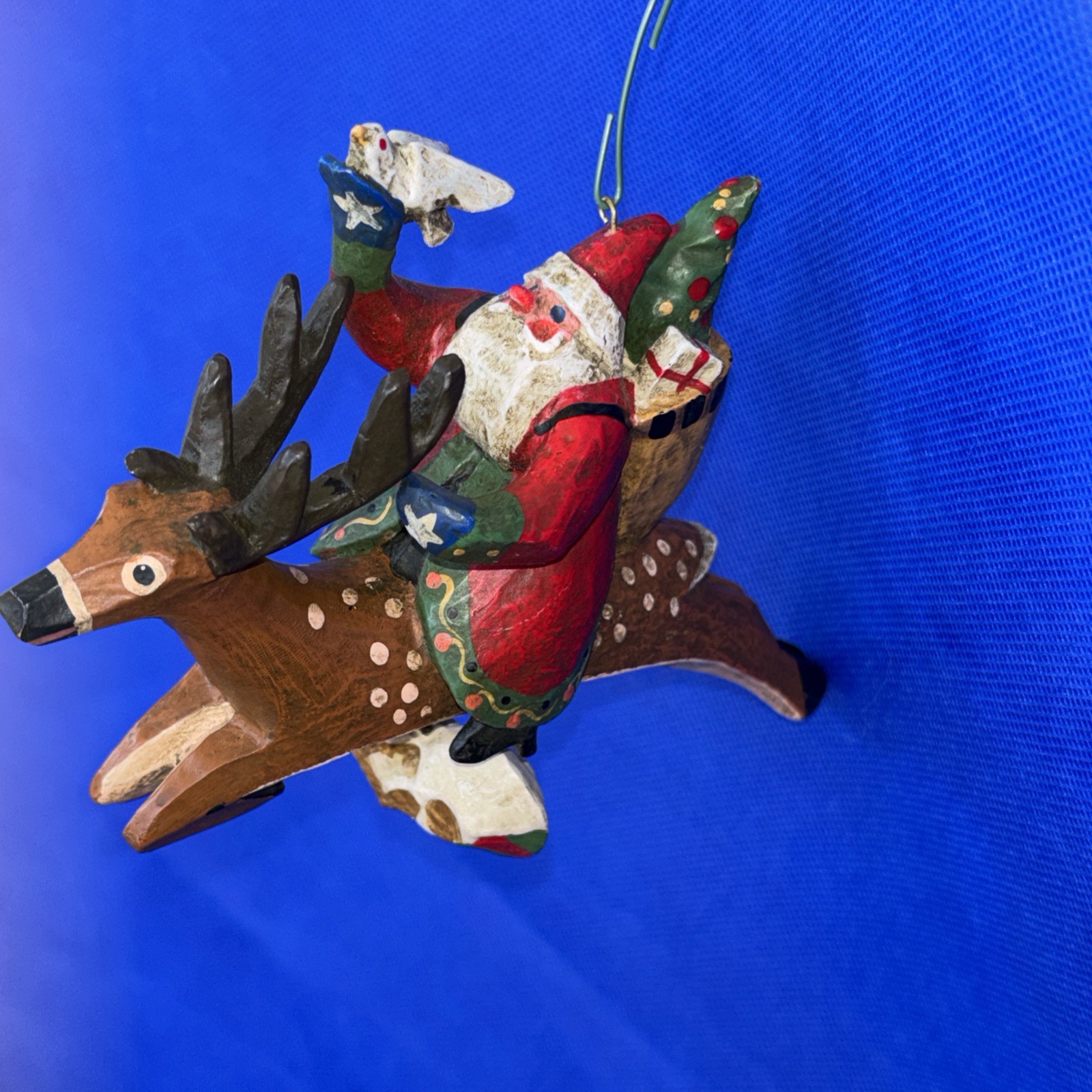 Rare Lou Schifferl Santa Riding Reindeer w/ Heart Charm Christmas Ornament 6"