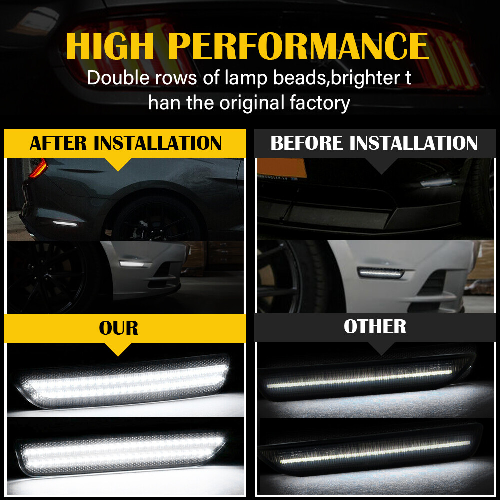 For 2010-2014 Ford Mustang Smoked Lens Front & Rear LED Side Marker Lights 4PCS