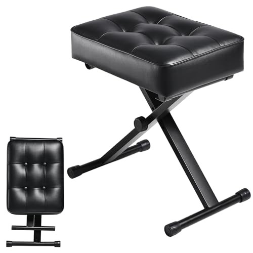 Adjustable Piano Bench Keyboard Bench - Foldable Keyboard Stool with Non Black