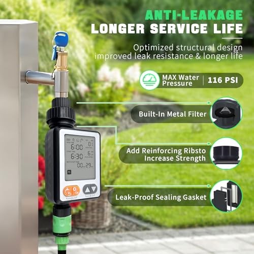 Sprinkler Timer for Garden Hose, 10 Programmable Water Timer with with Auto