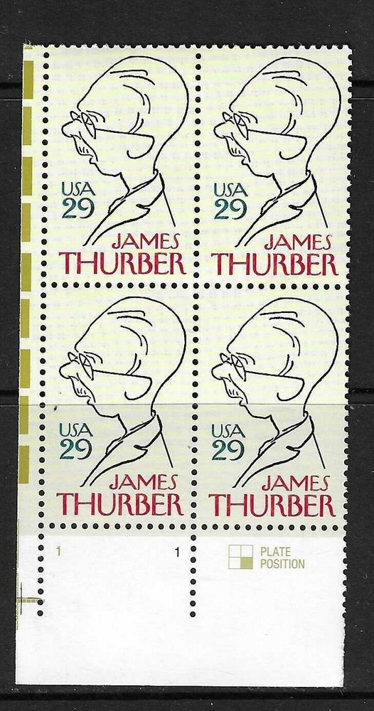 USA SC # 2862 James Thurber - Plate Number BLK4  .MNH