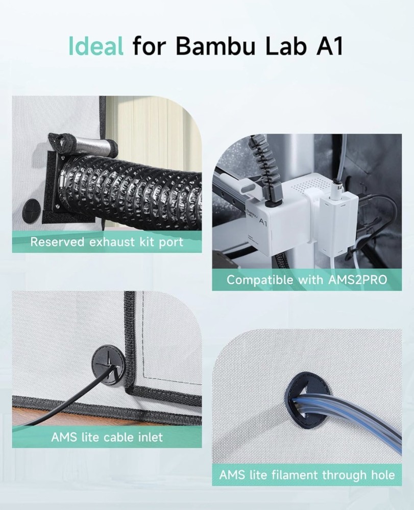 3D Printer Enclosure Bambu Lab A1 LED Light Fireproof Dustproof Noise Reduction