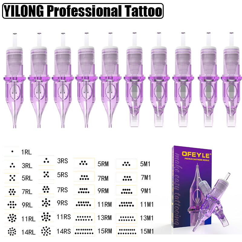 10-100Pcs Professional Purple Tattoo Cartridge Needle Shader Sterile RL RS RM M1