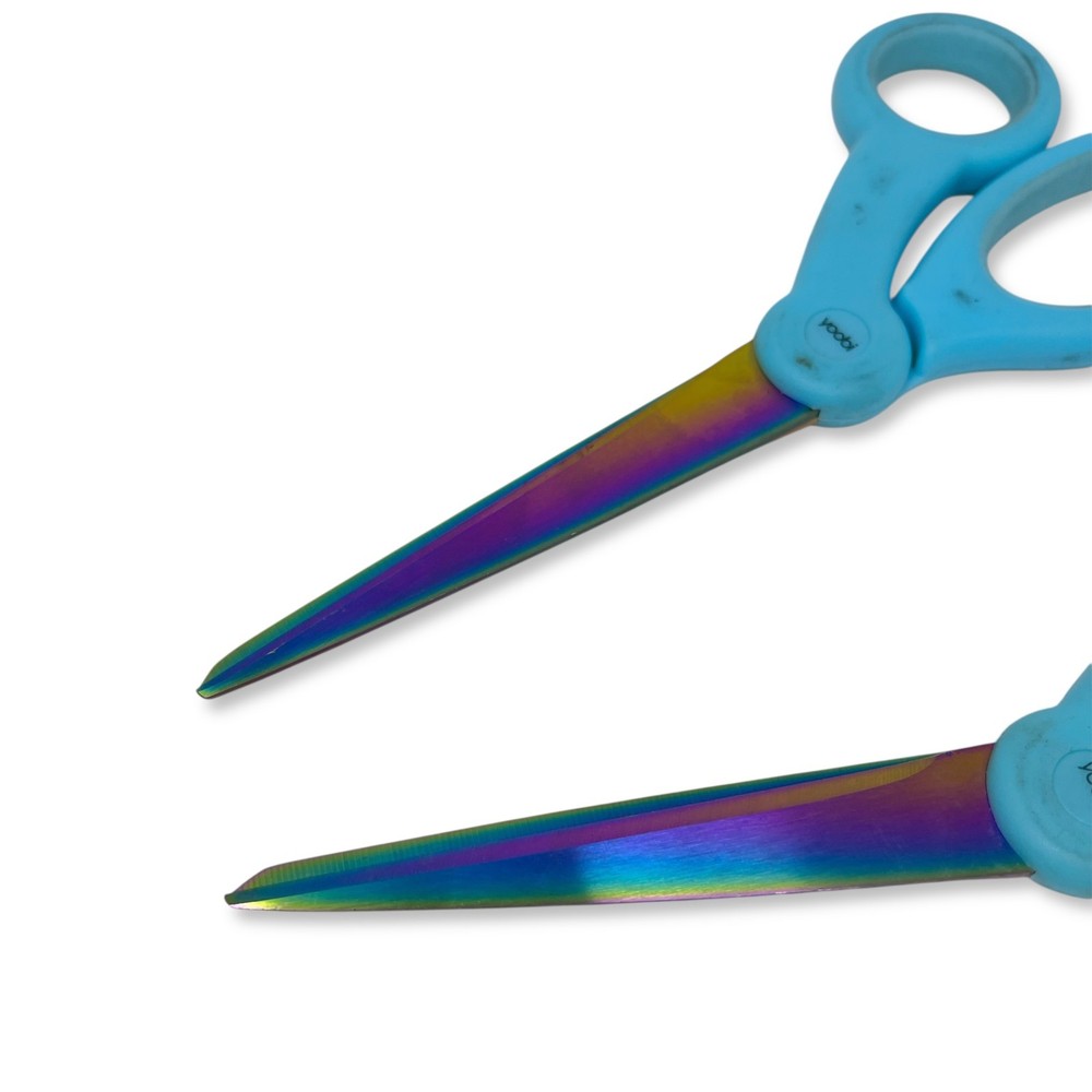 Yoobi Multi-Purpose Scissors, Blue Handle Rainbow Iridescent Blades, 2 Pcs