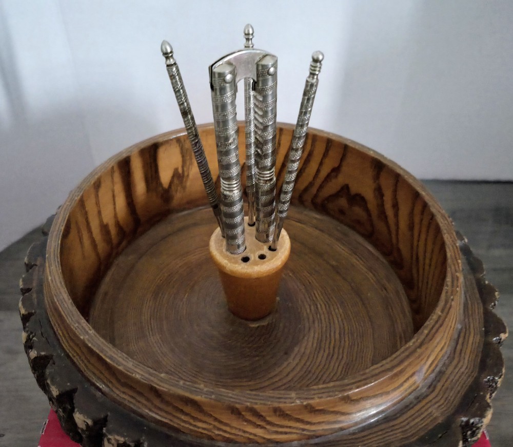 Wood Tree Bark Wooden Nutcracker Bowl Set With Nutcracker & 3 Picks