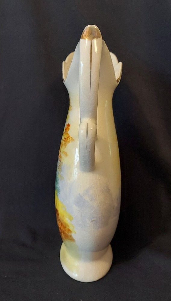 Handpainted Pitcher Swan Bridge Maple Trees