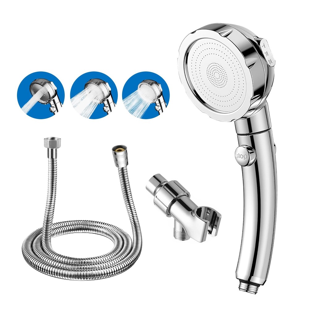 High Pressure Handheld Shower Head with ON/OFF Pause Switch 3 Spray Modes Wat...