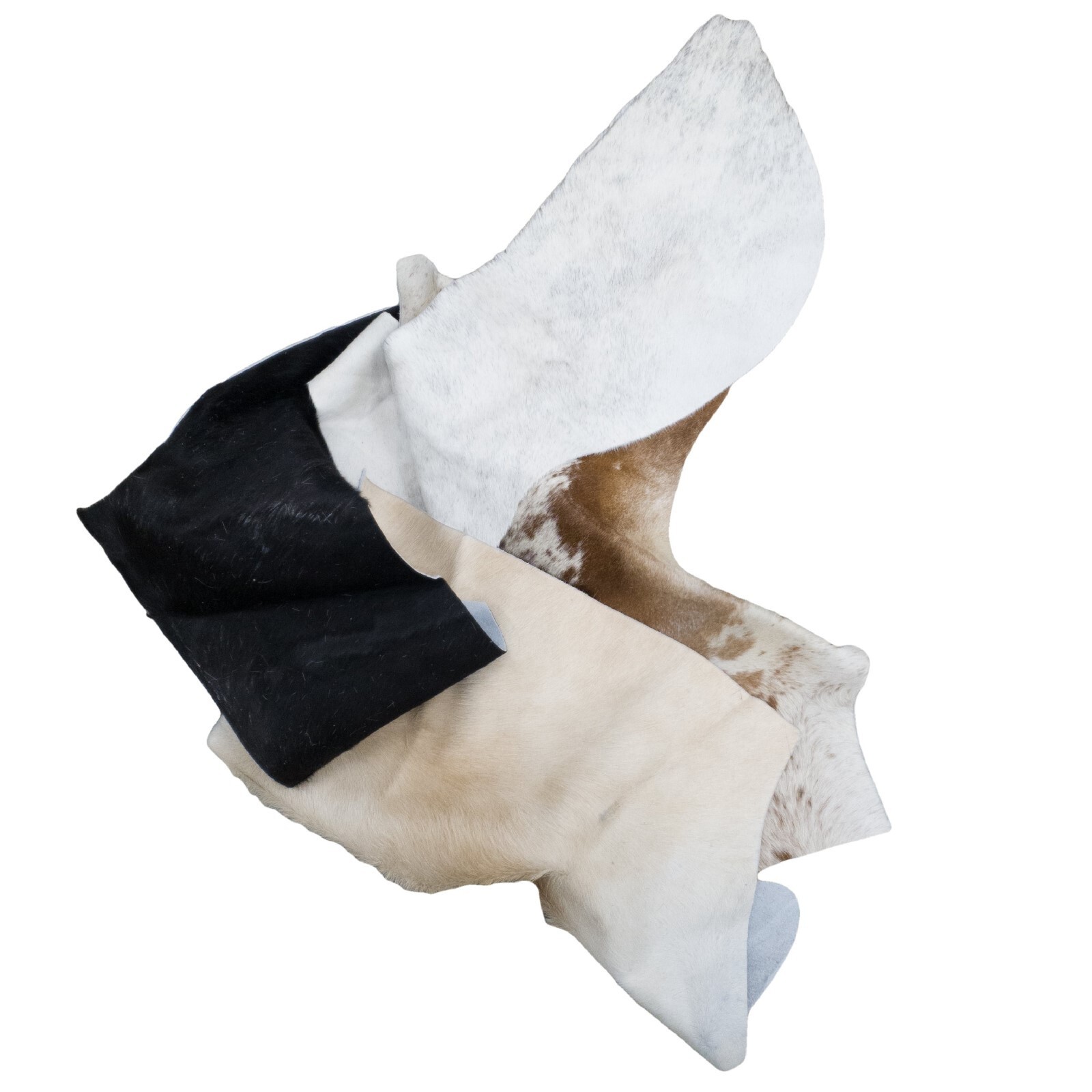 Cowhide Scrap Hair-on Cowhide Remnants Crafts 1 pound Brown/Black/Off-White