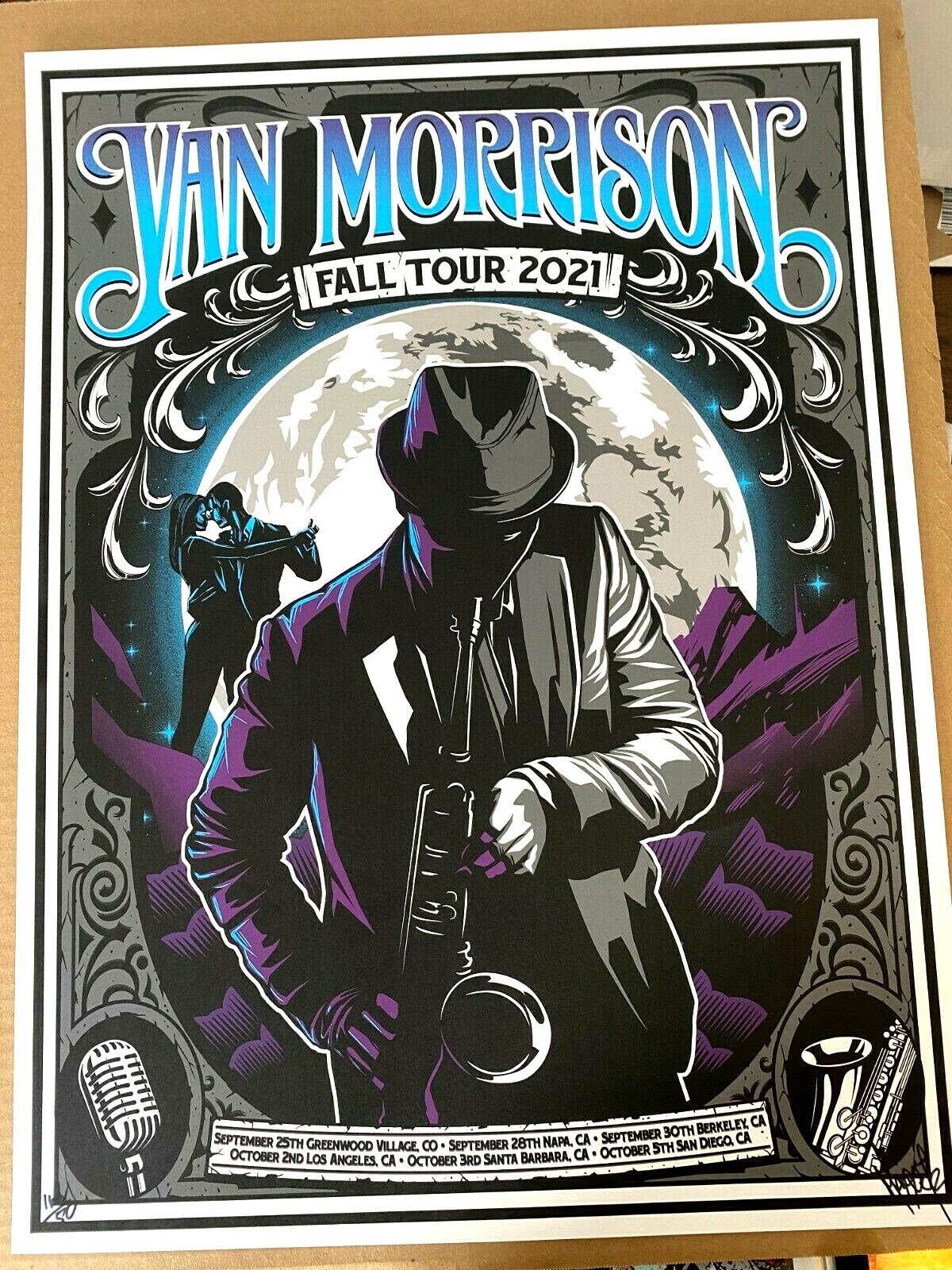 VAN MORRISON Fall Tour 2021 AP Poster S/N #/50 Los Angeles Berkeley Denver