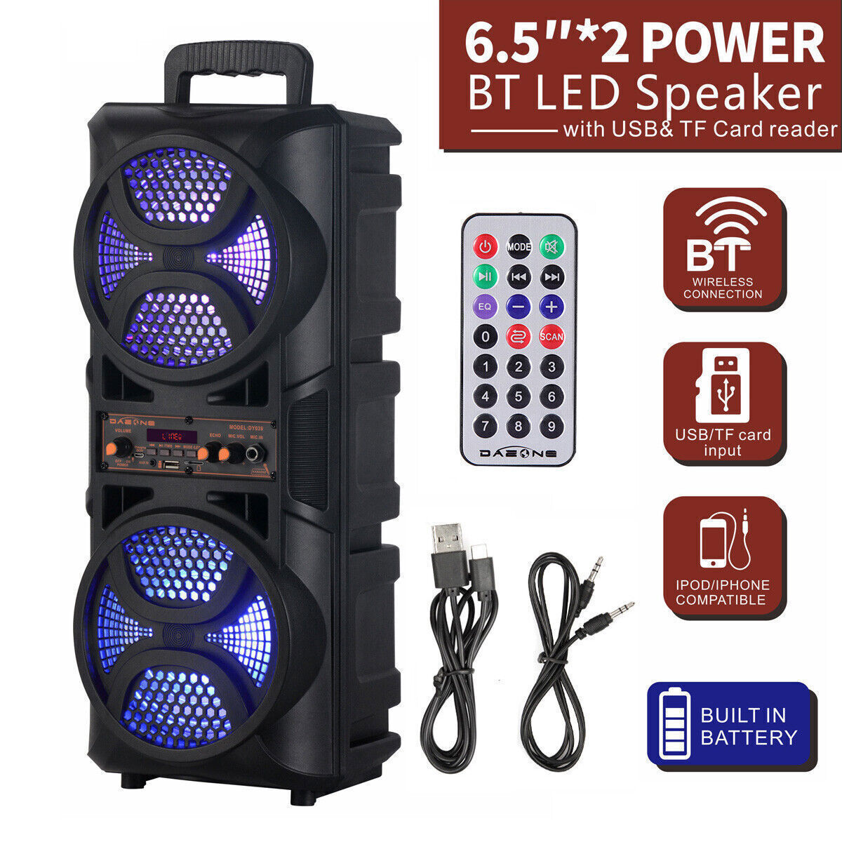 3000W Portable Bluetooth Speaker Sub woofer Heavy Bass Sound System Party+Remote