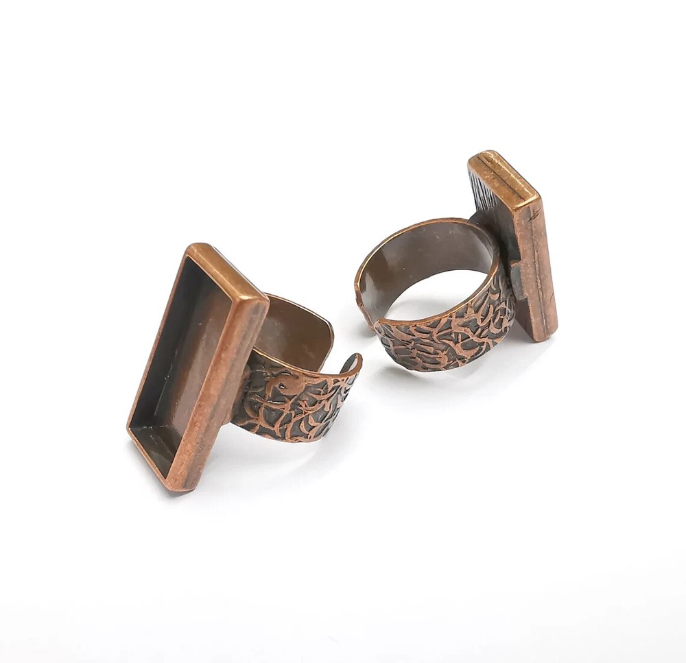 Rectangle Antique Copper Ring Blank Settings, Cabochon Mounting 25x10mm Blank