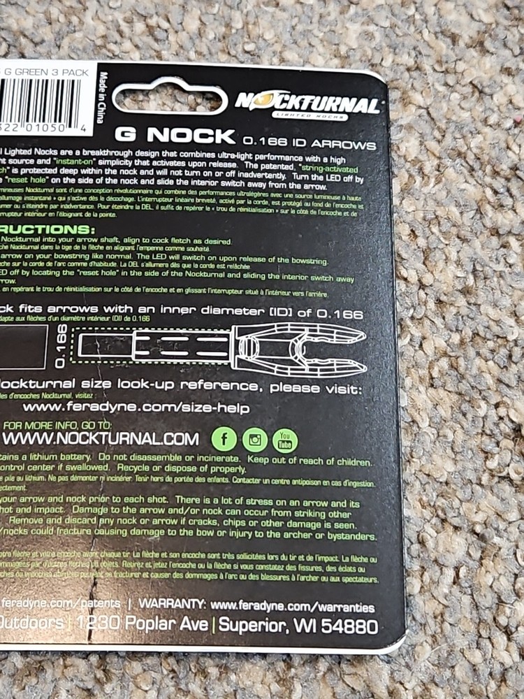 Nockturnal NT-605 Lighted Nock, Green - 3 Pack