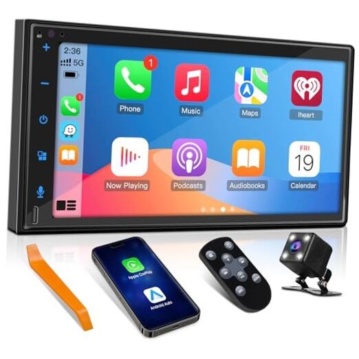 Double-Din Wireless CarPlay Stereo Double Din Stereo with Touch Buttons
