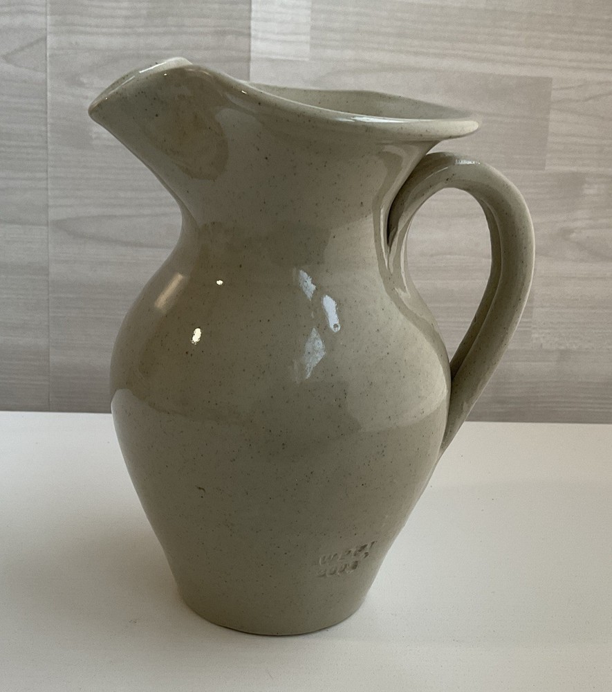 Williamsburg Pottery WPF Beige And Blue Flower Pitcher 6”
