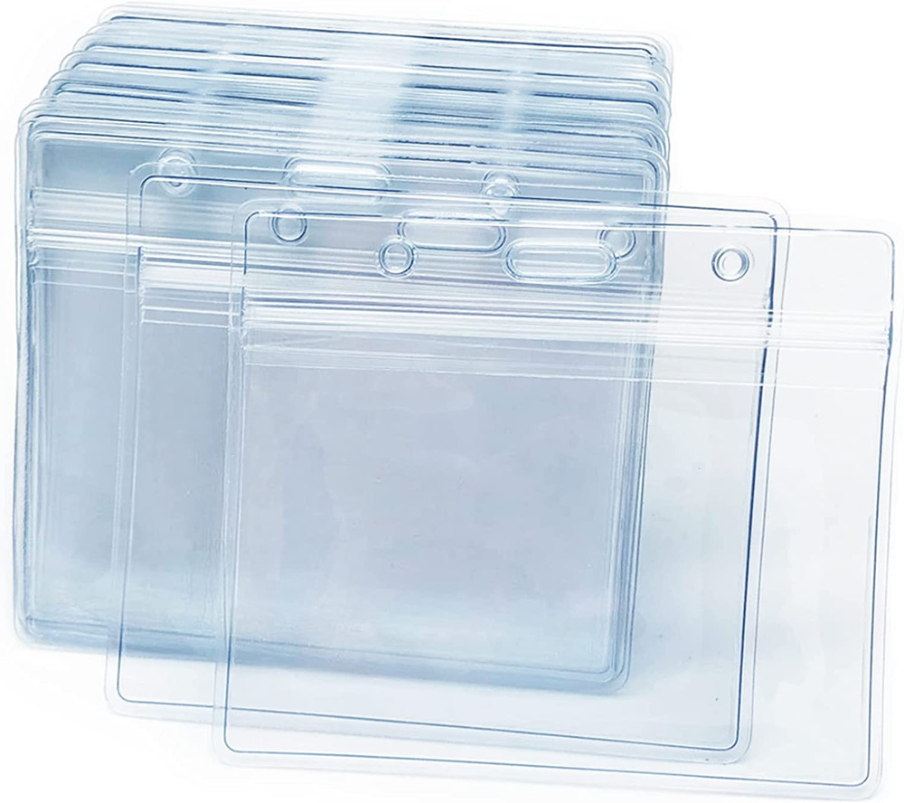 50 Pcs Clear Plastic Horizontal Name Badge ID Card Holders