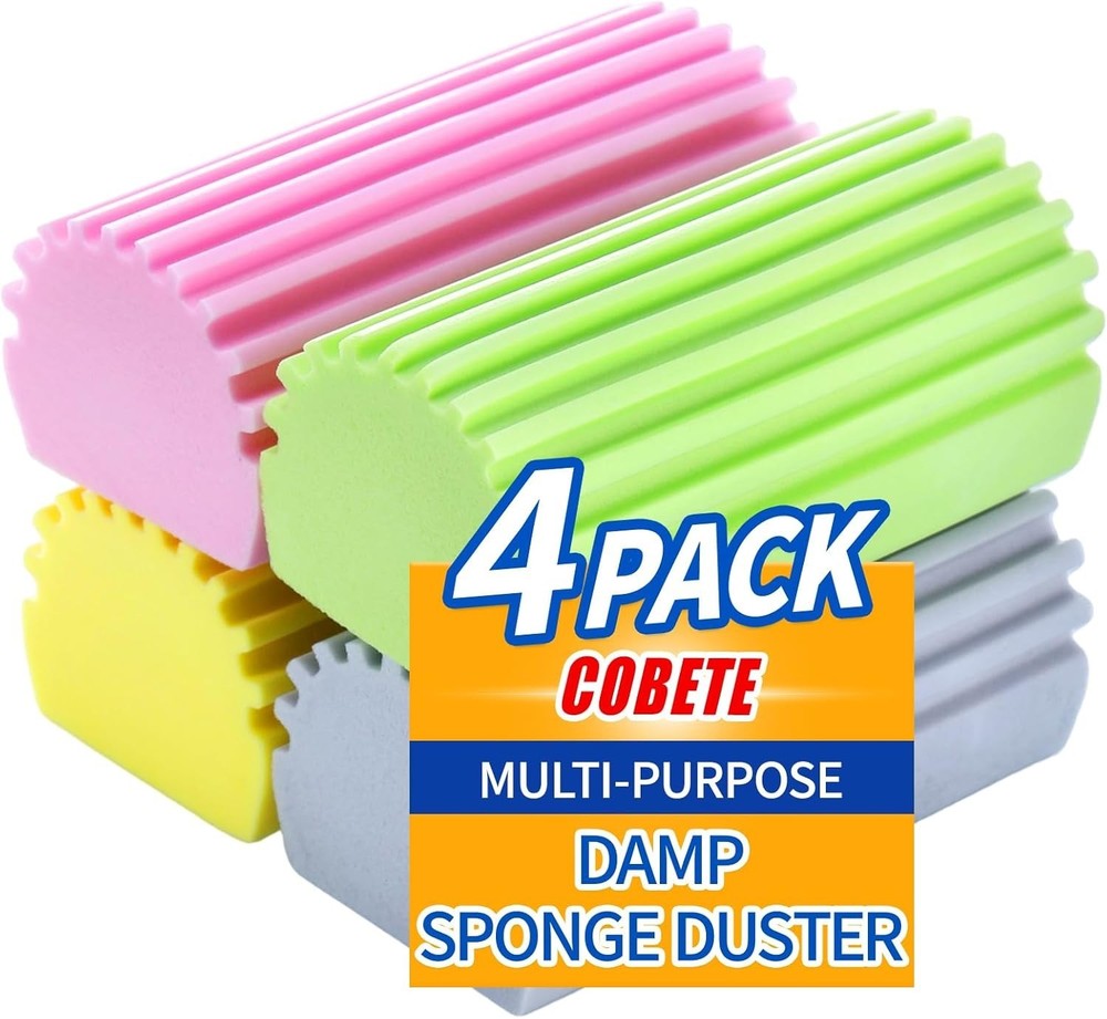 Damp Clean Duster Sponge,4Pack Magic Sponge Eraser,Reusable Damp Dusting Sponge