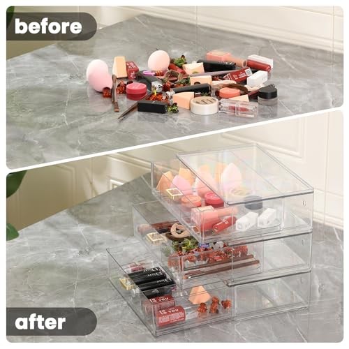 Clear Acrylic Sunglasses Organizer, Stackable Eyewear Storage with Gold 3 Pack