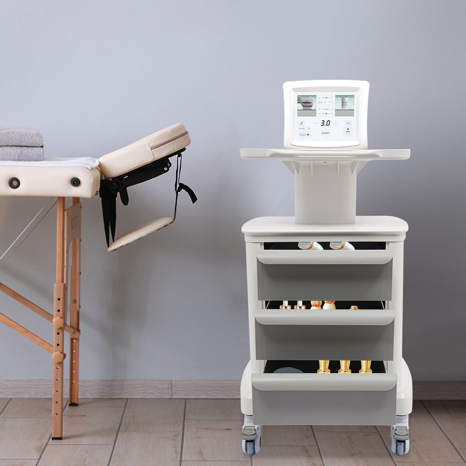 Dental Medical Mobile Cart Instrument Trolley 3 Drawers with Power Socket