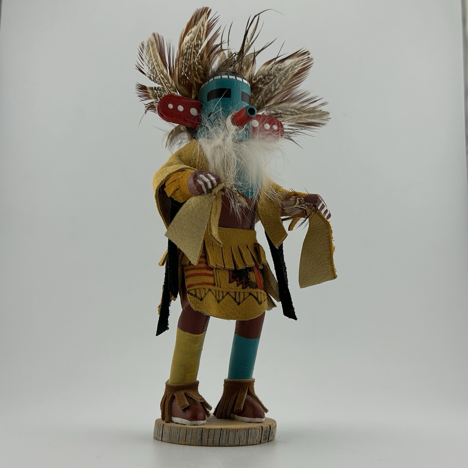 Navajo Morning Singer Kachina Doll Carved Suede Signed Deo Talavai 1980s Vintage