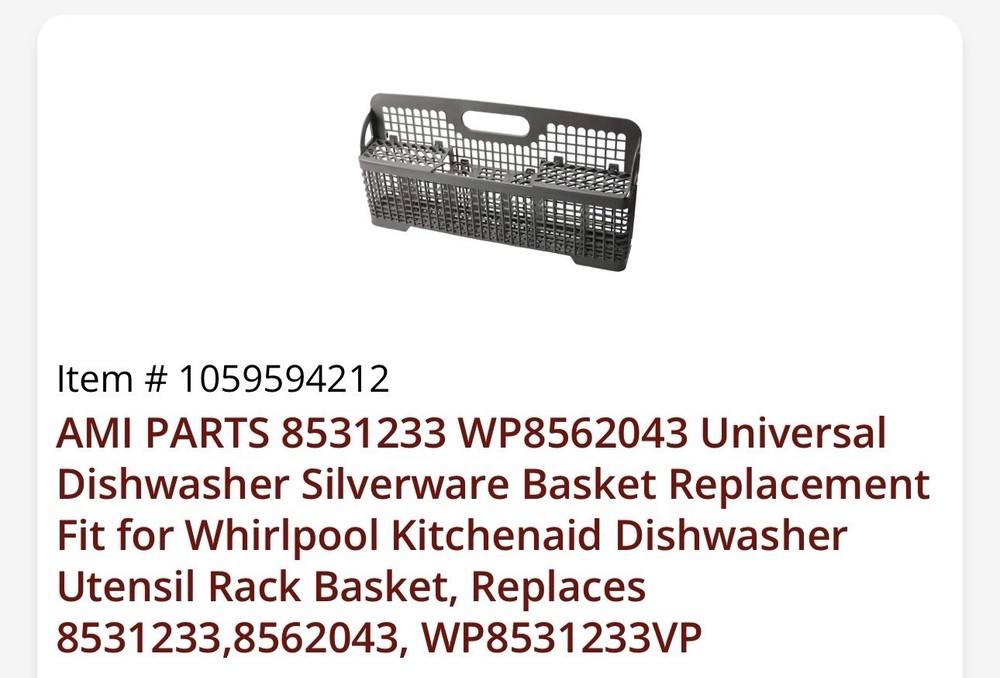 Whirlpool Dishwasher Part # WP8562043 Silverware Basket