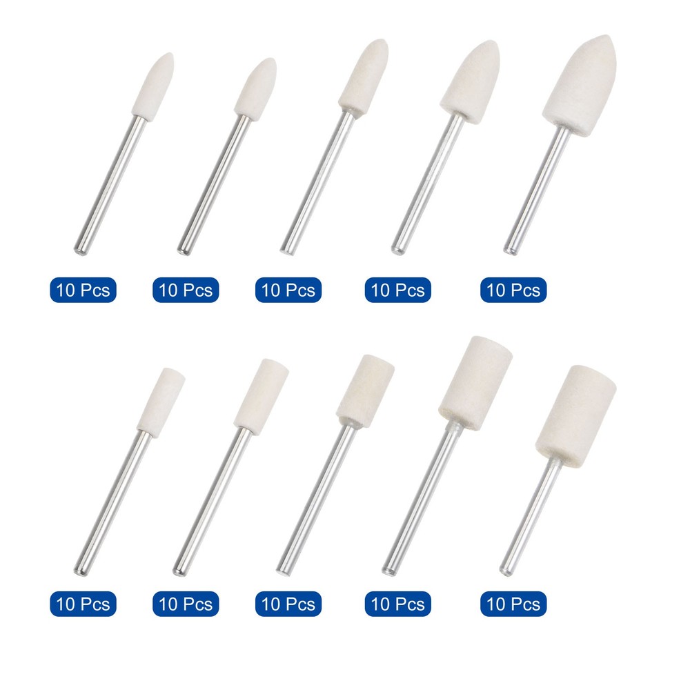 100Pcs Wool Felt Mandrel Mounted Polishing Bits Kit Grinding Buffing Wheel Set
