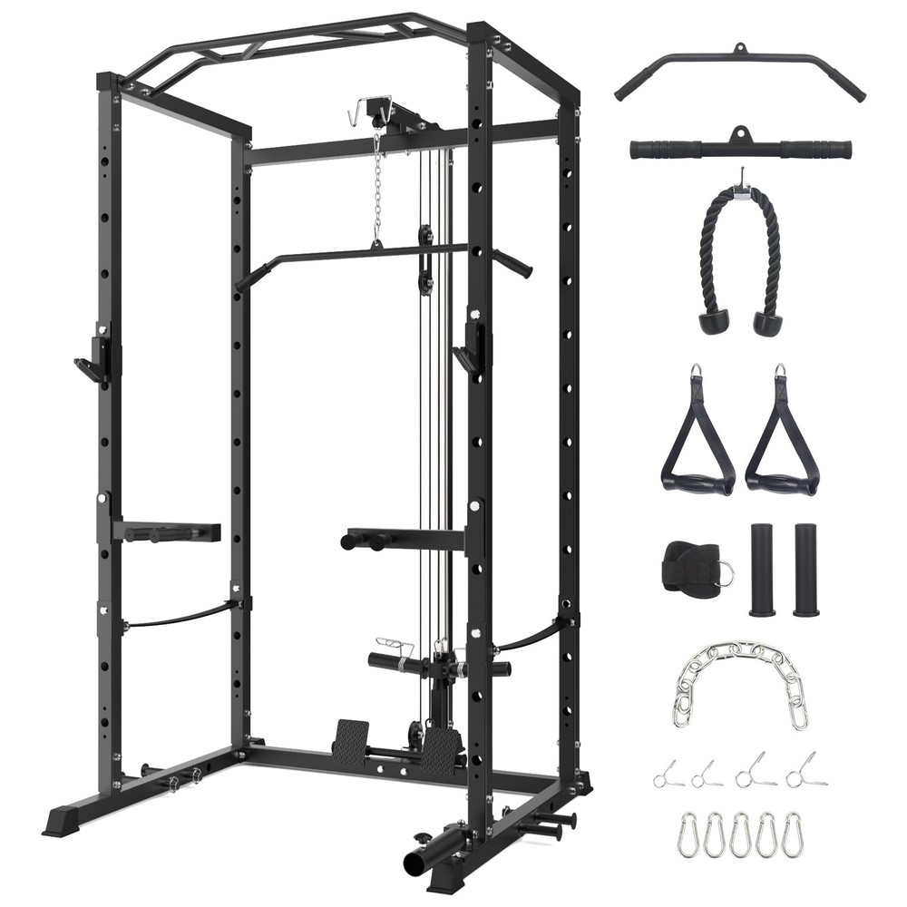 🔝1600LB Power Cage w/LAT Pulldown Multi-Functional Power Rack Home Gym Squat Ra