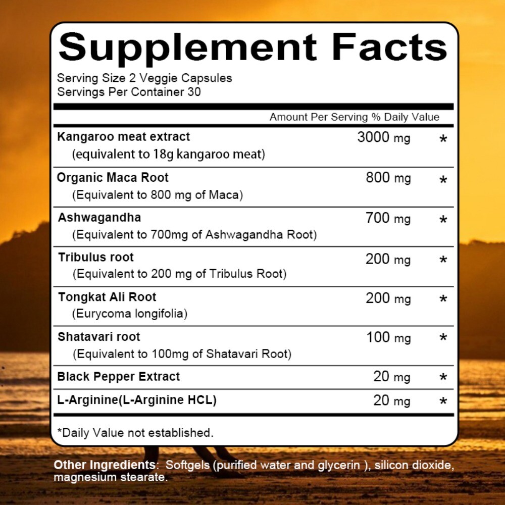 Testosteron Booster Kangaroo Meat, Maca 5000mg 60 Caps HIGHEST POTENCY