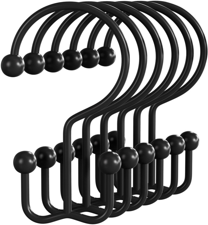 12 Ganchos Doble para Cortina Ducha Negro Mate Antióxido Metal, Nuevo