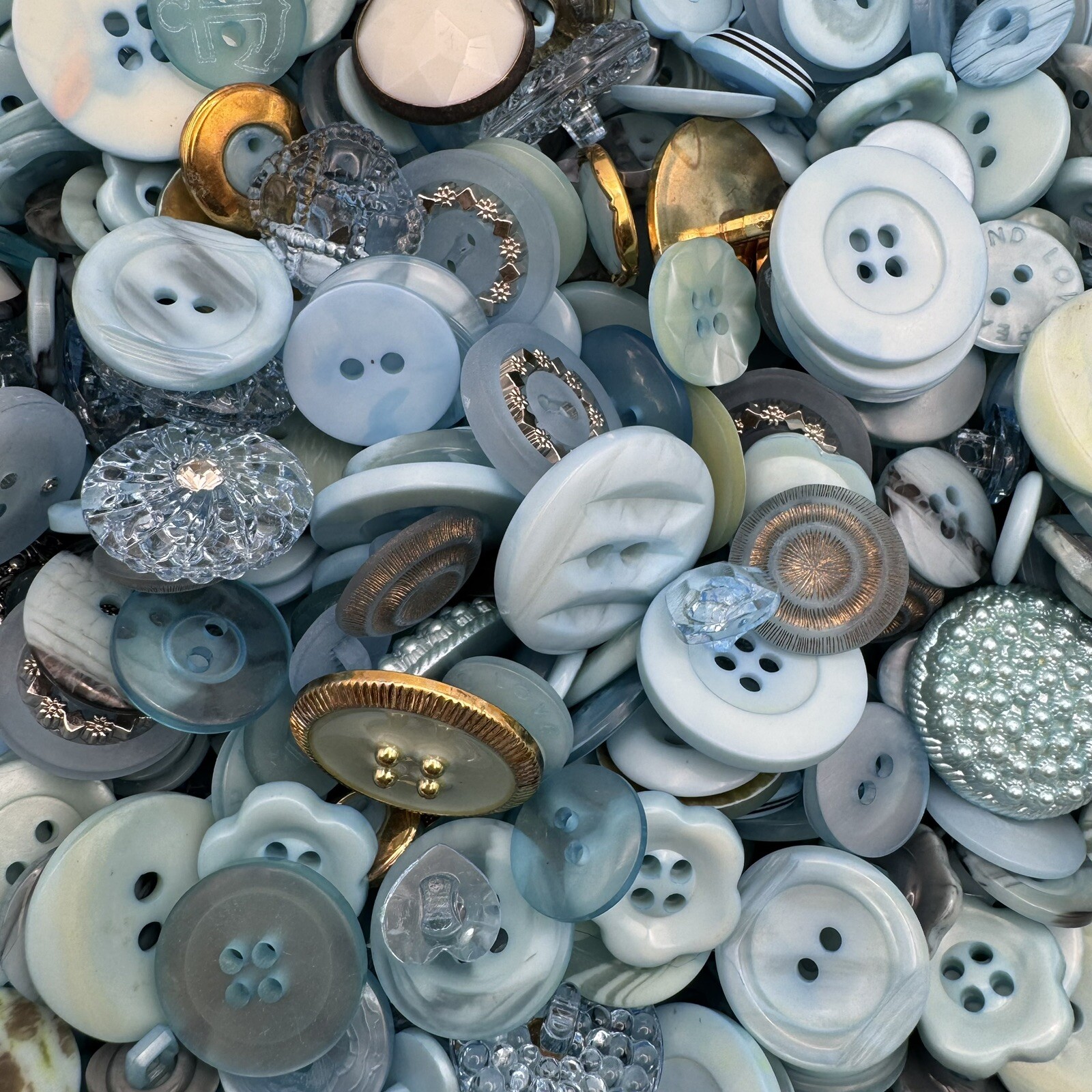 New! Mixed Lot Dyed Aqua/Lt Blue Premium Buttons All Sizes For Embellishments