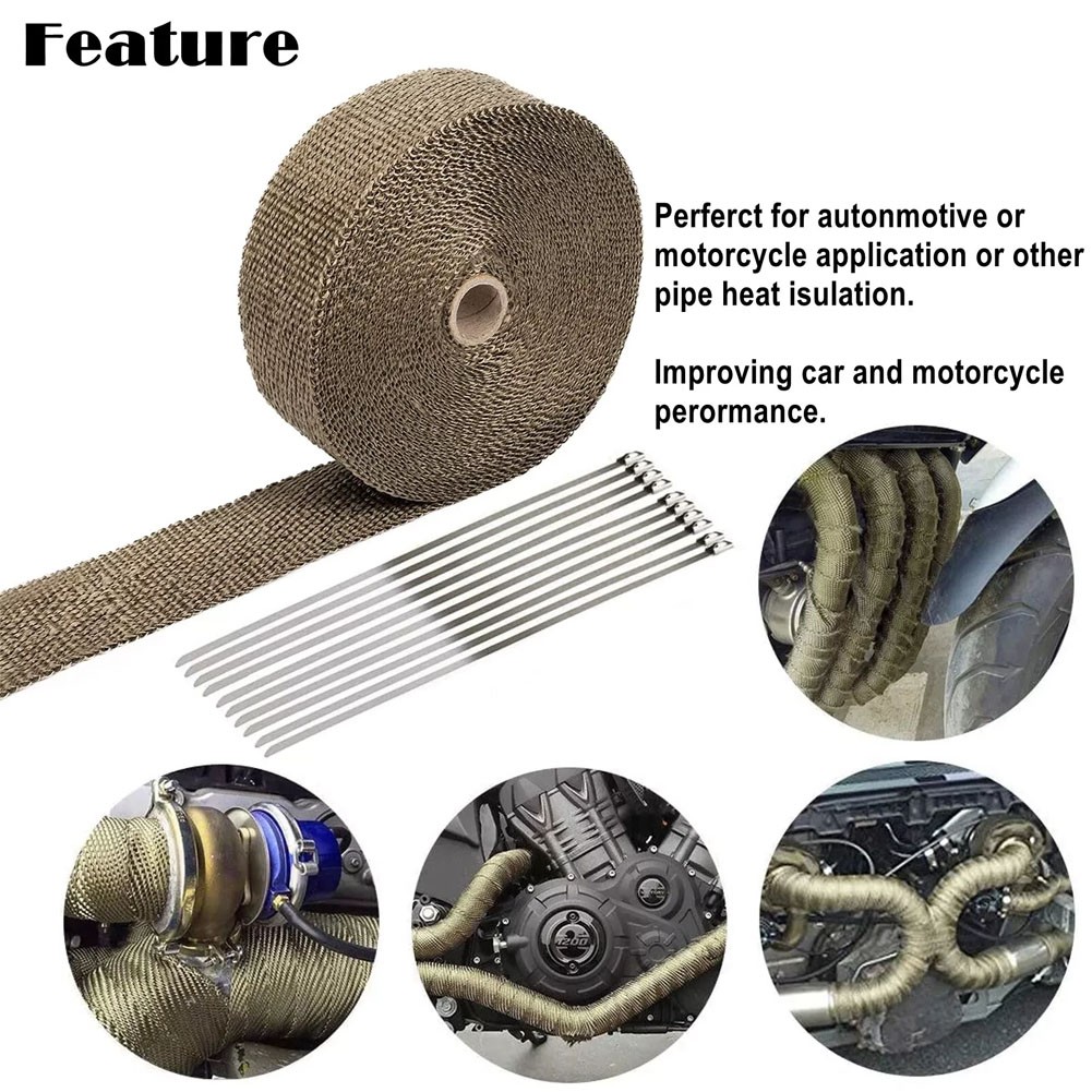 2" x 50' Titanium Exhaust Wrap for Car Headers with Stainless Steel Zip Ties