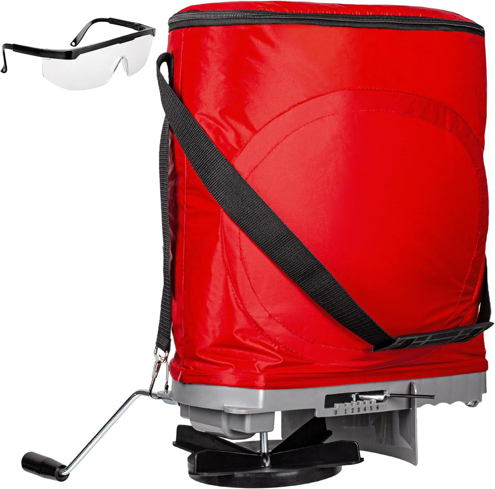 Handheld Seed Spreader with 25lb Bag, Frame Support, Flow Control, Enclosed Gear