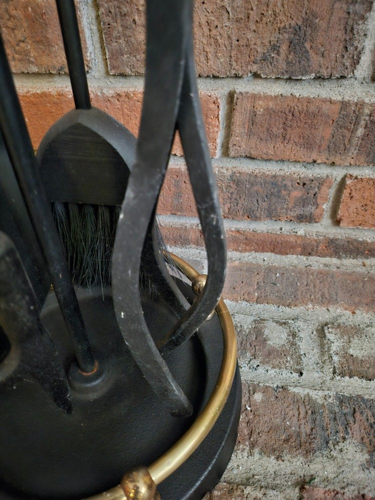 Pilgrim Fireplace Fire Set w/ Brass Rail & Urn Handles