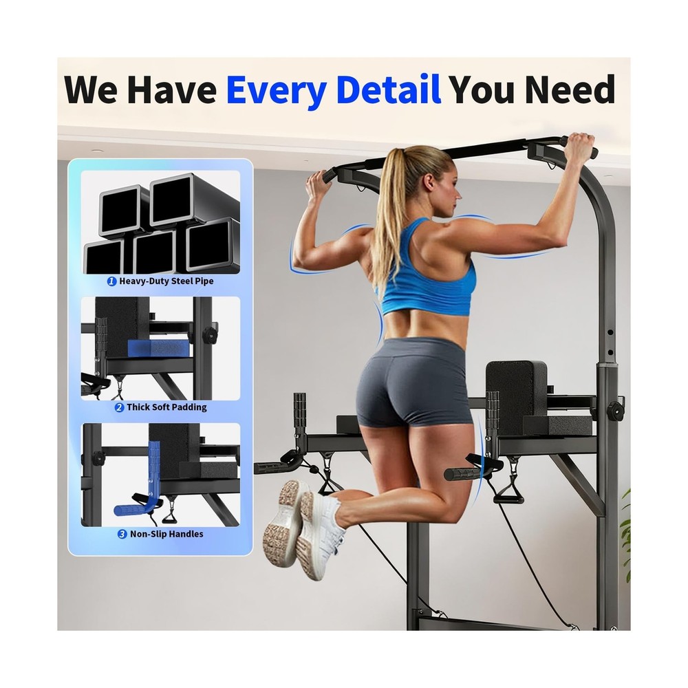 Pull Up Bar Power Tower Dip Station, Adjustable Strength Training E... Fast Ship