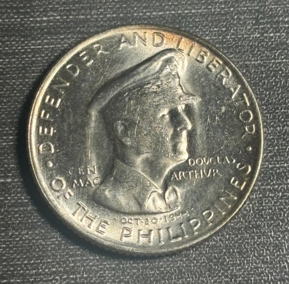 1947 General Douglas MacArthur Commemorative Coin Philippines 50 Centavos Silver