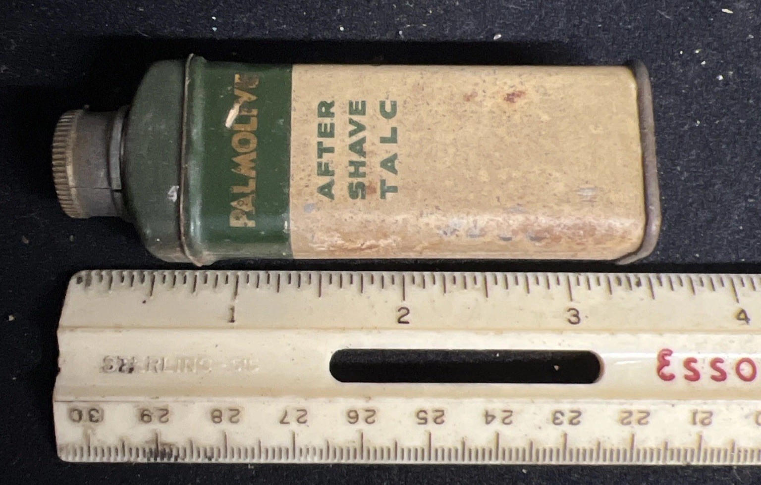 VTG 1950s PALMOLIVE after shave talc ADVERTISING TIN Green Medical Can Tin