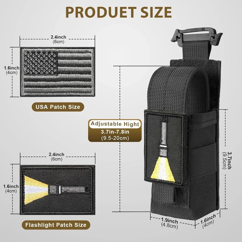 Tactical Flashlight Holster, Adjustable Flashlight Pouch Holder Molle Torch Carr