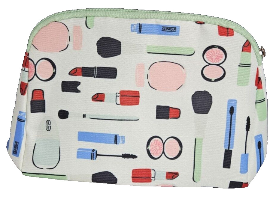 Clinique x Kate Spade Cosmetic Pouch- White/Green - With Zipper - New