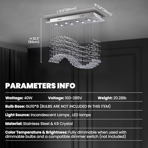 Rectangular Wave Raindrop Chandelier, Flush Mount Crystal Chandelier,