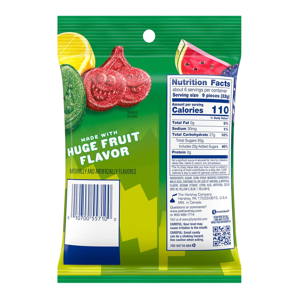 Sour Gummies Assorted Fruit Flavored Candy Bag, 6.5 Oz