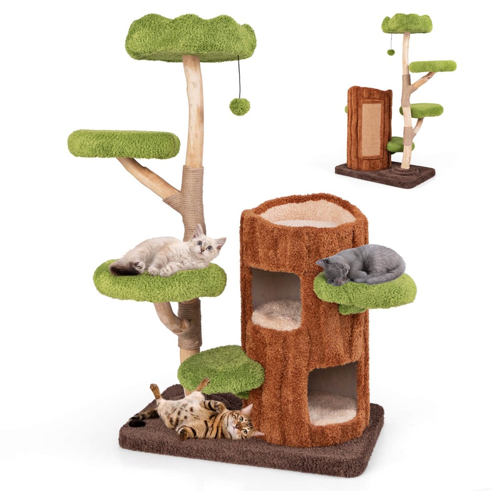 Multi-level Cat Tree w/ Double Decker Cat House Scratching Posts & Sisal Panel