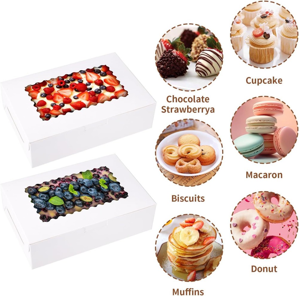 36 pcs Cookie Boxes9x6x2.5 Inch Large Bakery Boxes with Window for Pies Choco...