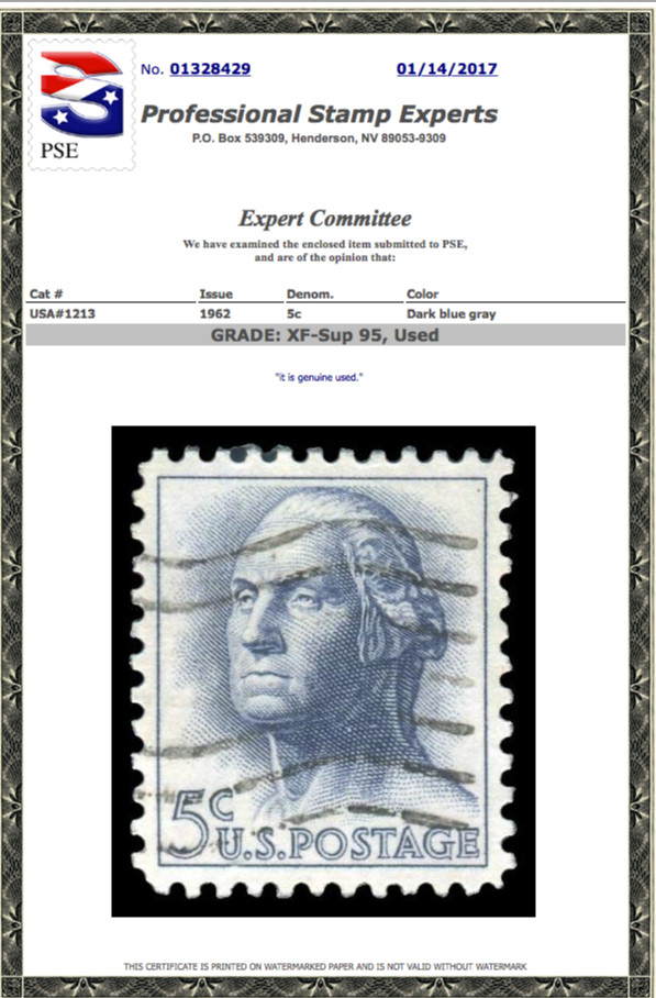 #1213 Used, PSE Graded 95, Cert #  01328429