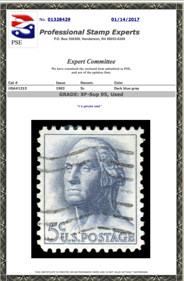 #1213 Used, PSE Graded 95, Cert # 01328429