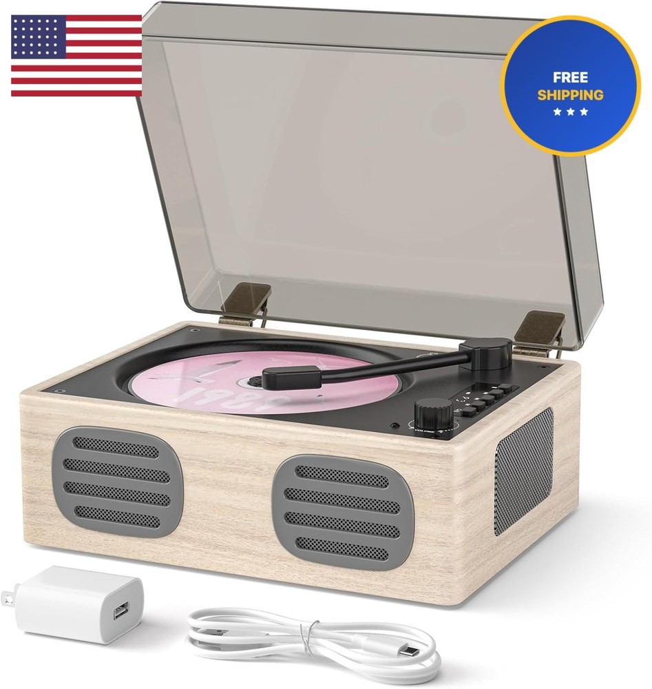 Portable Retro CD Player with Speakers, Bluetooth Input & Output, LED Screen,