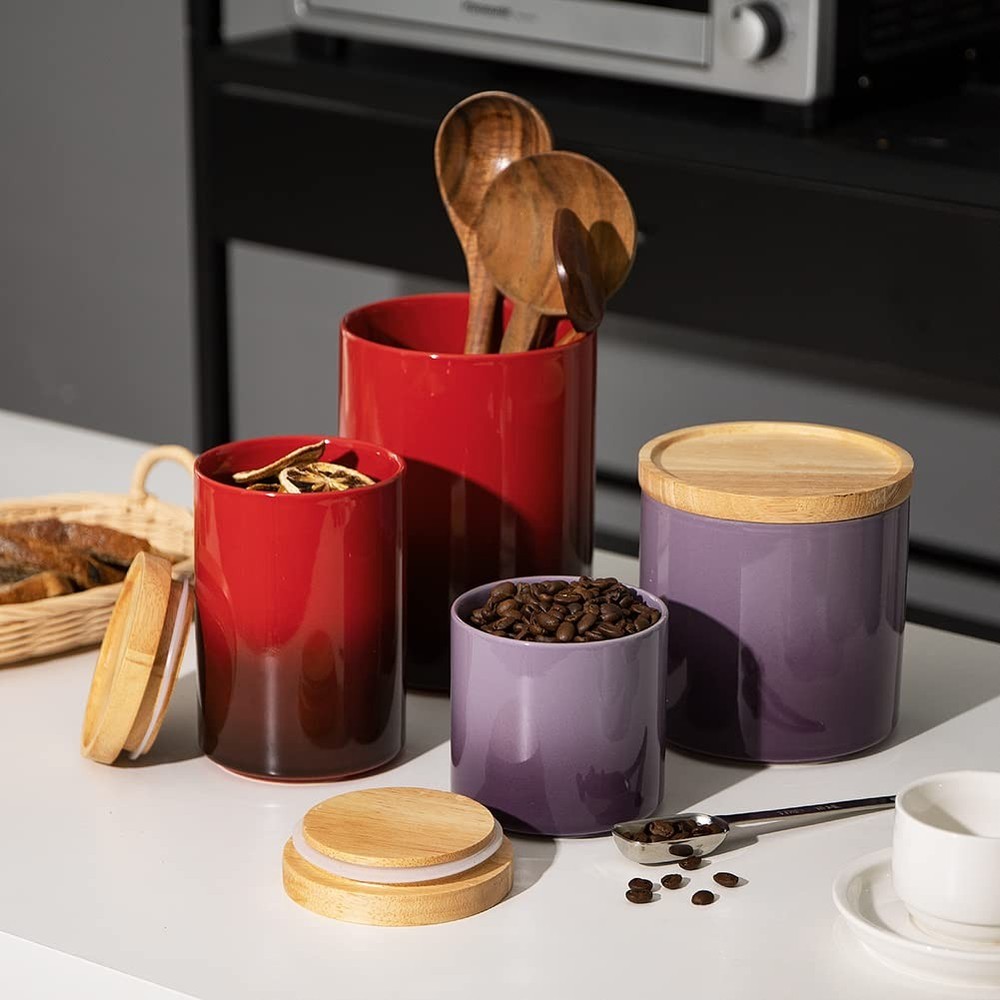 Sweejar Ceramic Food Storage Jar, Stackable Kitchen 58 Fl Oz, Gradient Purple