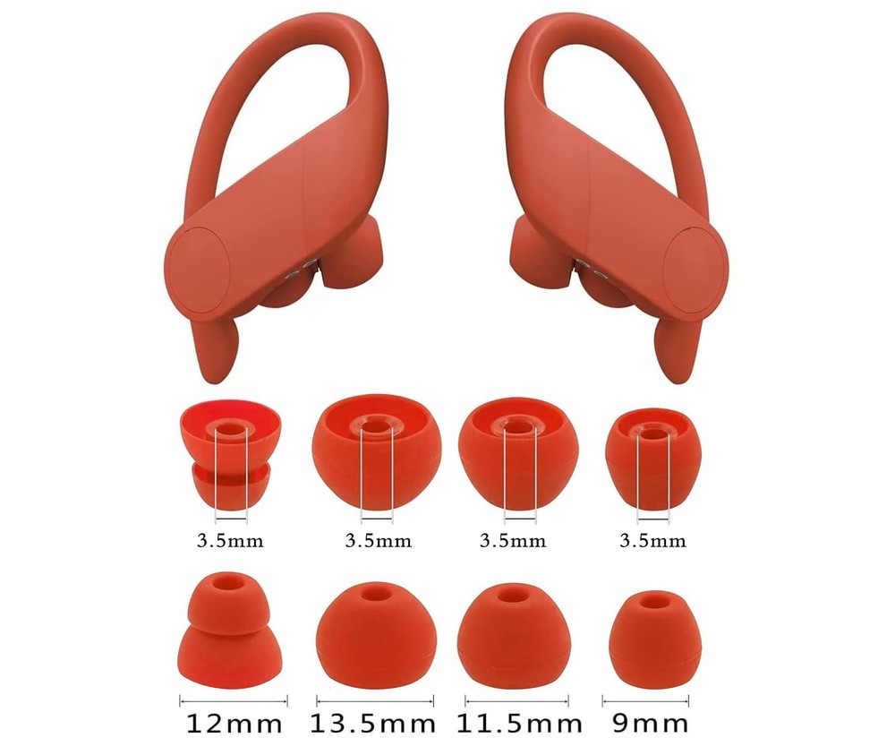 Replacement Earbud Tips for Small, Medium, Large and Double Flange, Lava Red